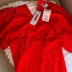 DKNY Red Puff-Sleeve Blouse - beautiful linen